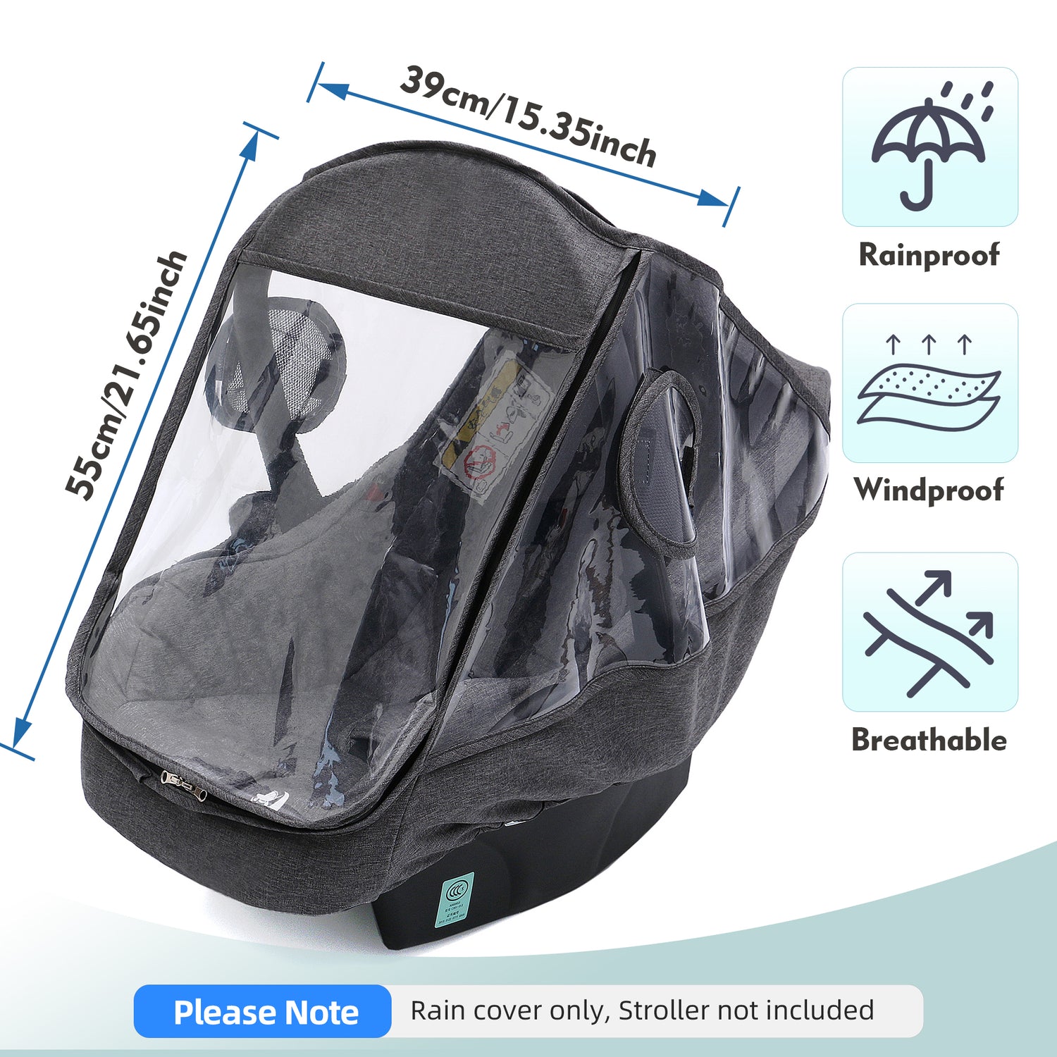 Miracle Baby Car Seat Rain Cover, Universal Infant Car Seat Weather Shield with Storage Bag,Waterproof Baby Car Seat Cover with Breathable Ventilation, Baby Travel Accessories