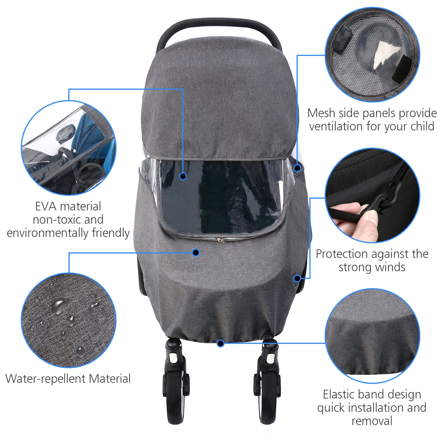 Universal Rain Cover for Stroller Pushchair Pram Weather Shield with Front Window Windproof Dustproof Outdoor Buggy Weather Shield Hood