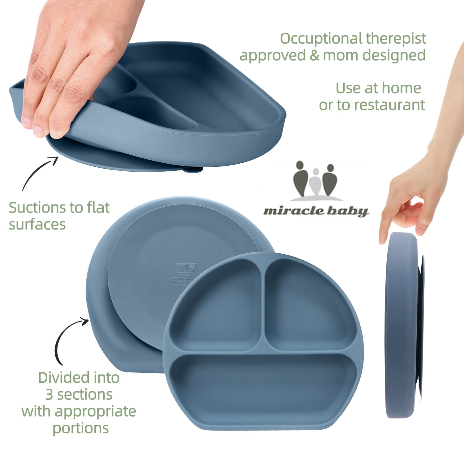 4 Pcs Baby Silicone Feeding Set - Bowl＆Divided Plate＆Adjustable Bib＆Soft Spoon-BPA Free Tableware Self Feeding Set-Easily Clean Infant Training Eating Utensils