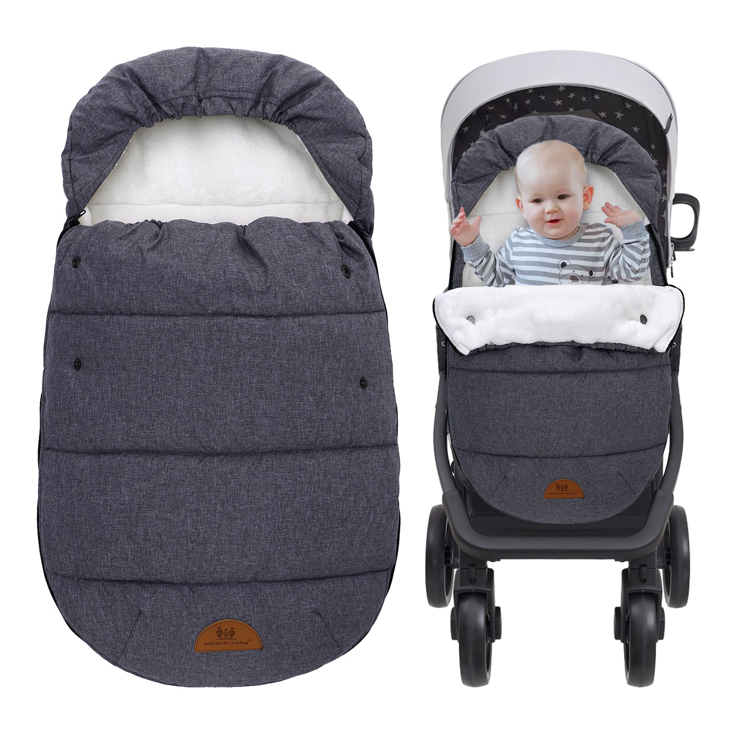 Miracle Baby Universal Footmuff for Prams, Winter Windproof Warm Pram Footmuffs, Baby Bunting Bags for Strollers, Pushchairs, Car Seat, Stroller Sleeping Bag