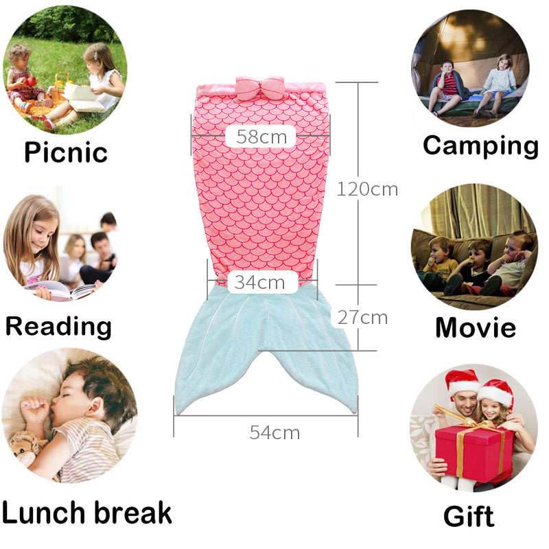Mermaid Tail Blanket for Girls, Soft Flannel Fleece Plush Snuggle Blanket Mermaid Sleeping Bag for Kids Teen Toddlers, Mermaid Wearable Blankets for Movie Night Sleepovers Camping