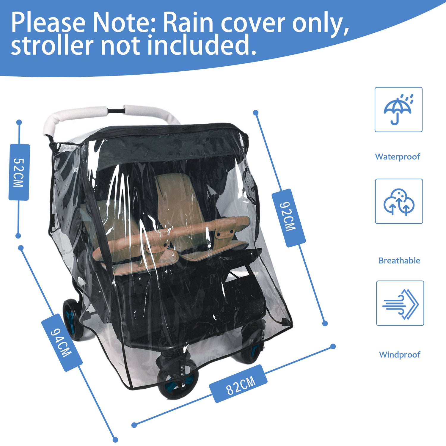 Miracle Baby Double Stroller Rain Cover, Universal Rain Cover for Double Stroller Side by Side, Twins Stroller Cover Baby Travel Weather Shields Fit Most Double Strollers, Baby Outdoor Accessories