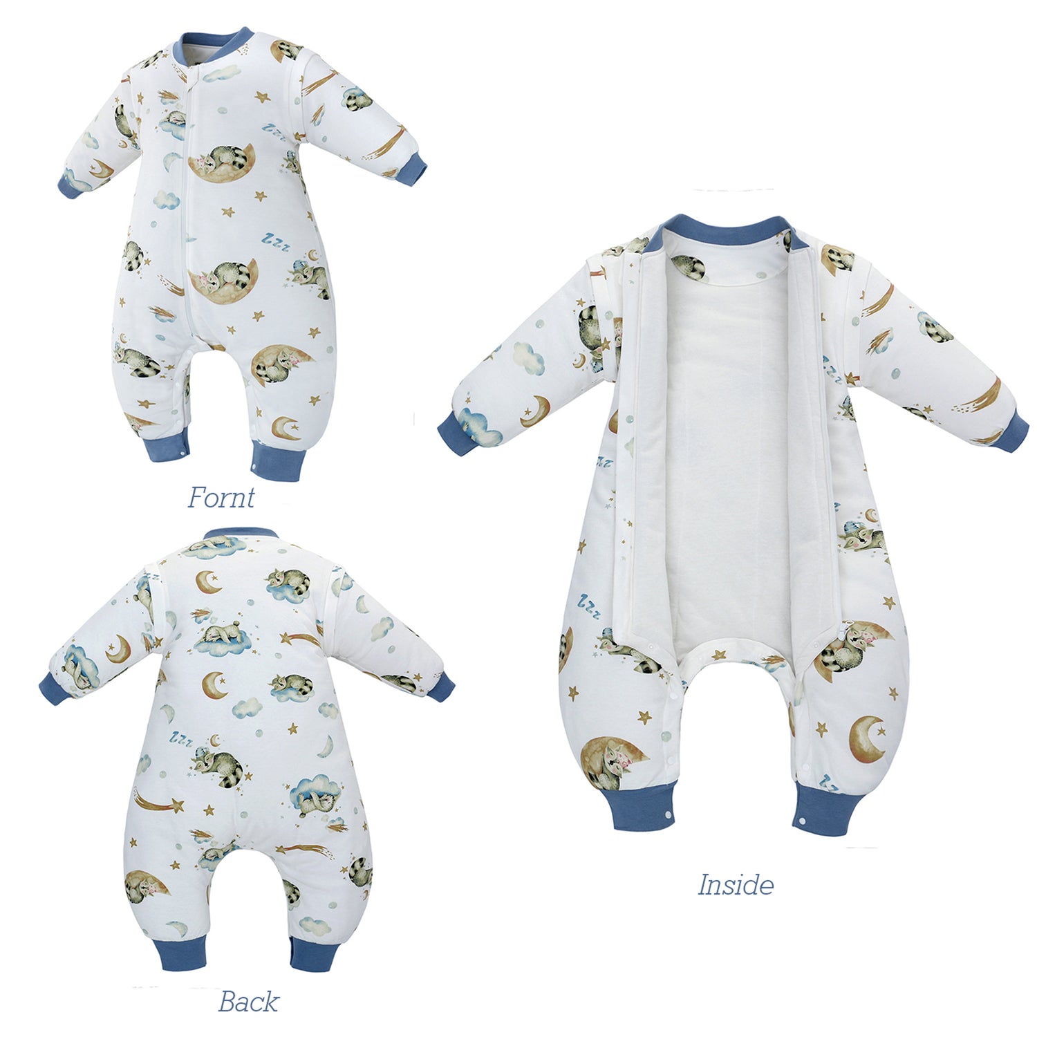 Winter Baby Sleep Bag with Feet 2.5 TOG 100% Cotton Wearable Blanket with Legs Detachable Long Sleeves Baby Sleep Bag with Safty 2-Way Zipper & Button Unisex Sleeping Sack