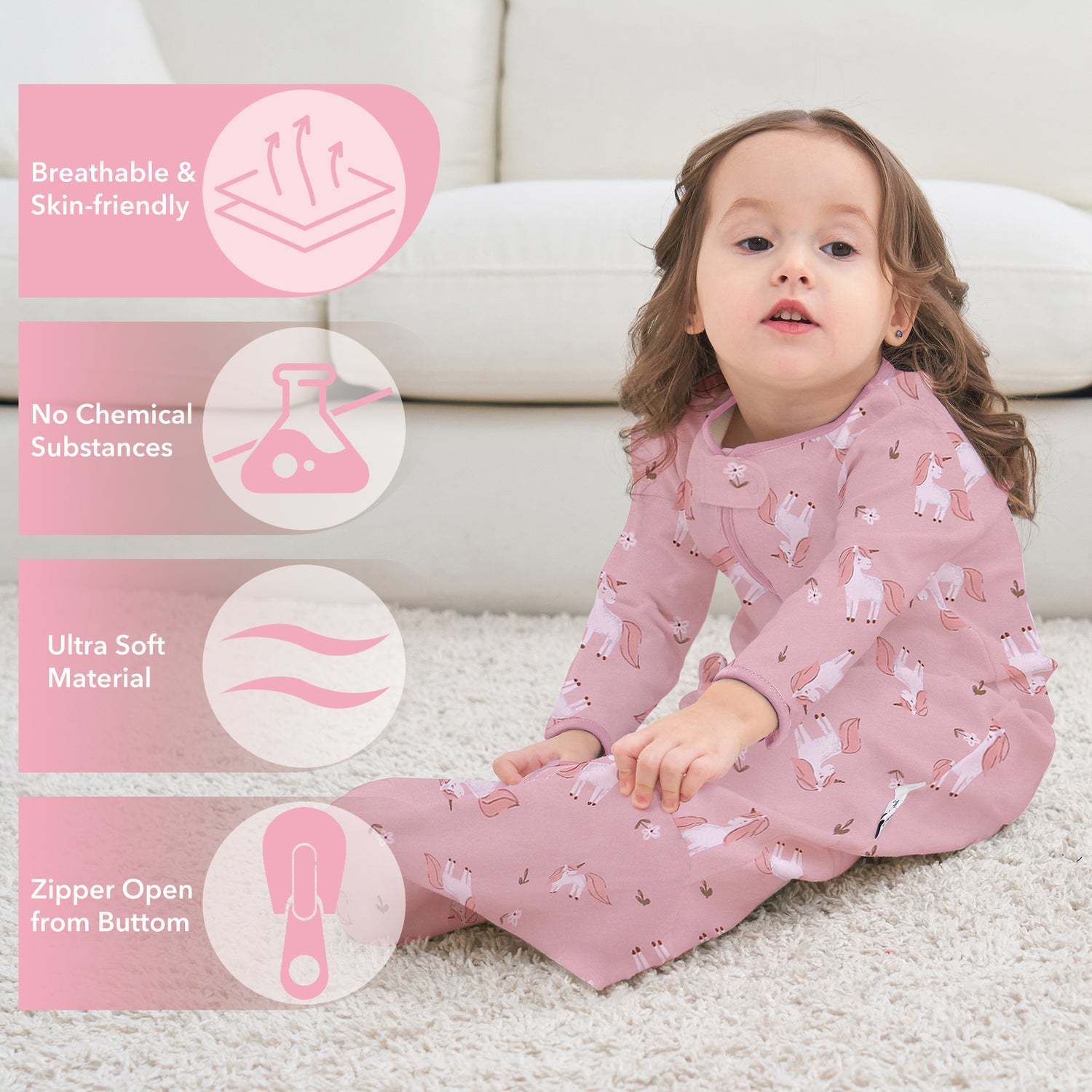 Long Sleeve Sleep Sack, 100% Cotton Baby Sleeping Bag, Baby Wearable Blanket Super Soft Toddler Kids Sleeping Sack