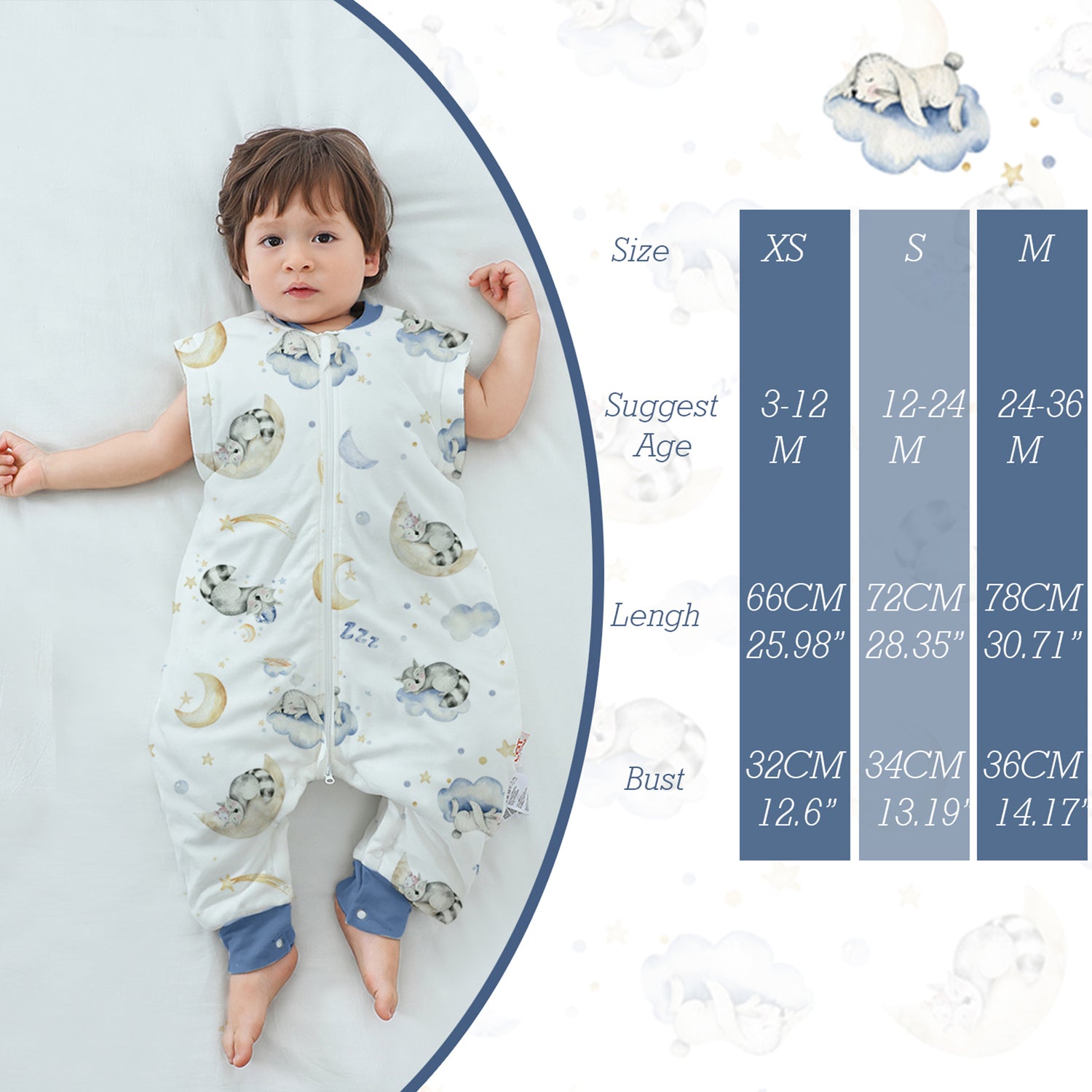 Winter Baby Sleep Bag with Feet 2.5 TOG 100% Cotton Wearable Blanket with Legs Detachable Long Sleeves Baby Sleep Bag with Safty 2-Way Zipper & Button Unisex Sleeping Sack