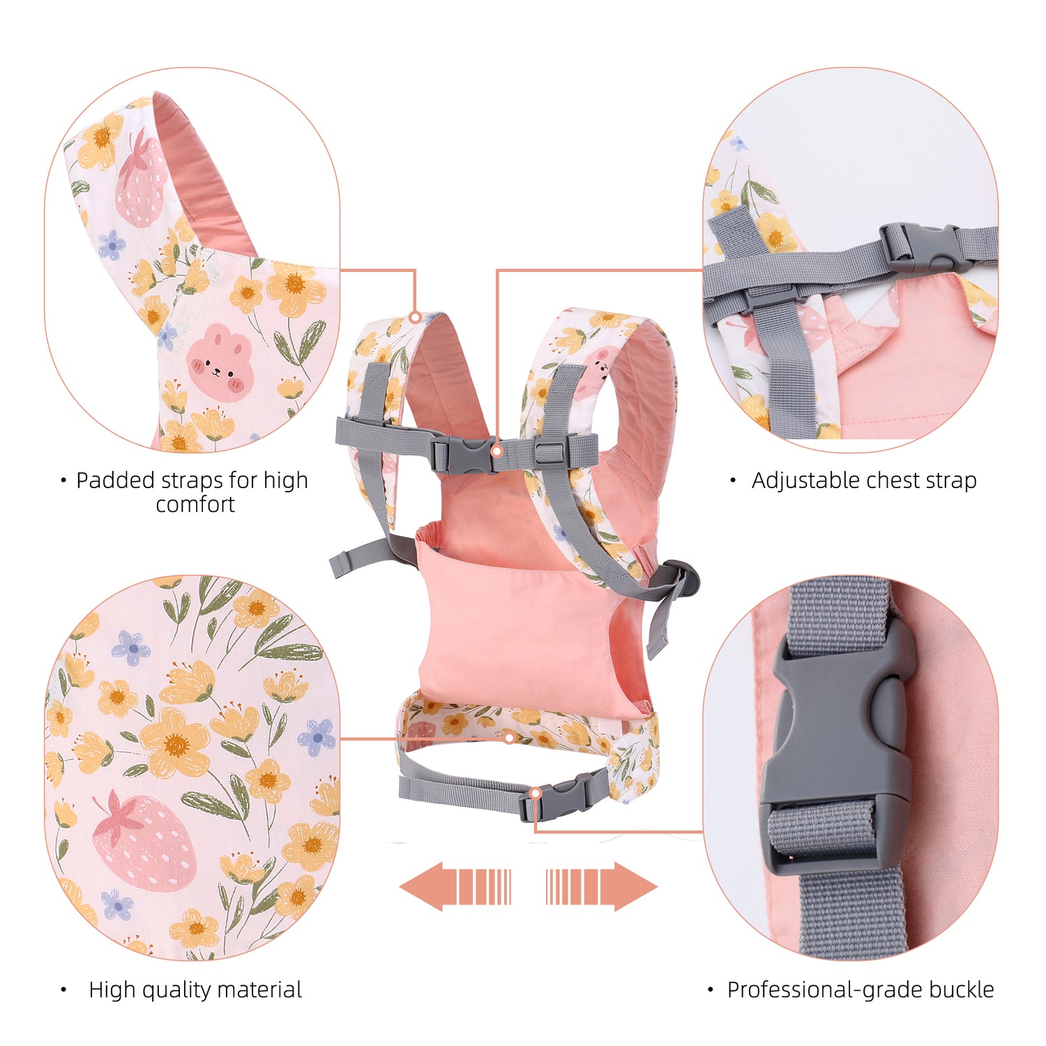 Baby Doll Carrier Front and Back Baby Doll Accessories Backpack Kid Toddlers Play Toy Baby Carriers for Babydoll Pretend with Adjustable Straps for Little Girls