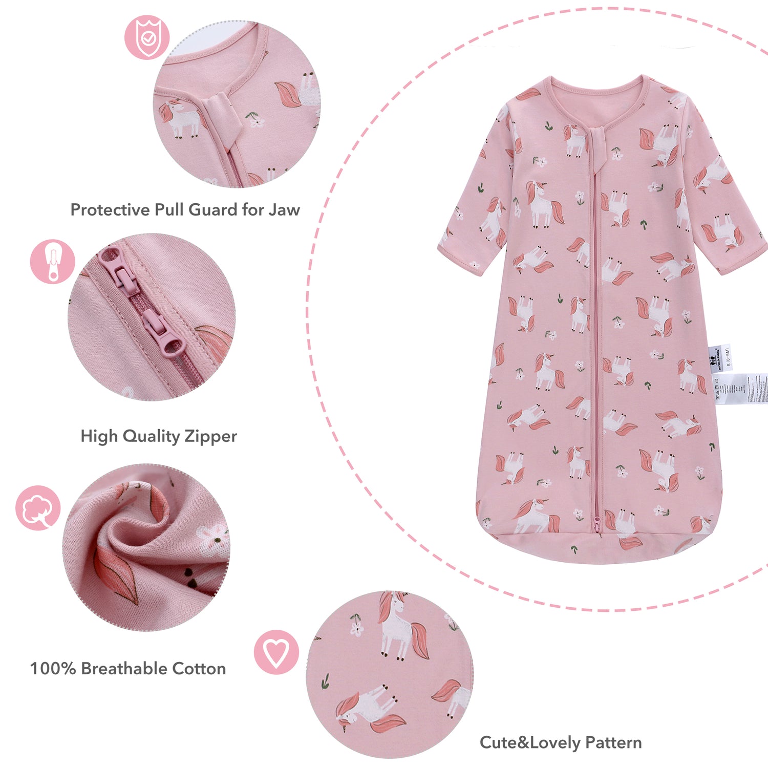 Long Sleeve Sleep Sack, 100% Cotton Baby Sleeping Bag, Baby Wearable Blanket Super Soft Toddler Kids Sleeping Sack