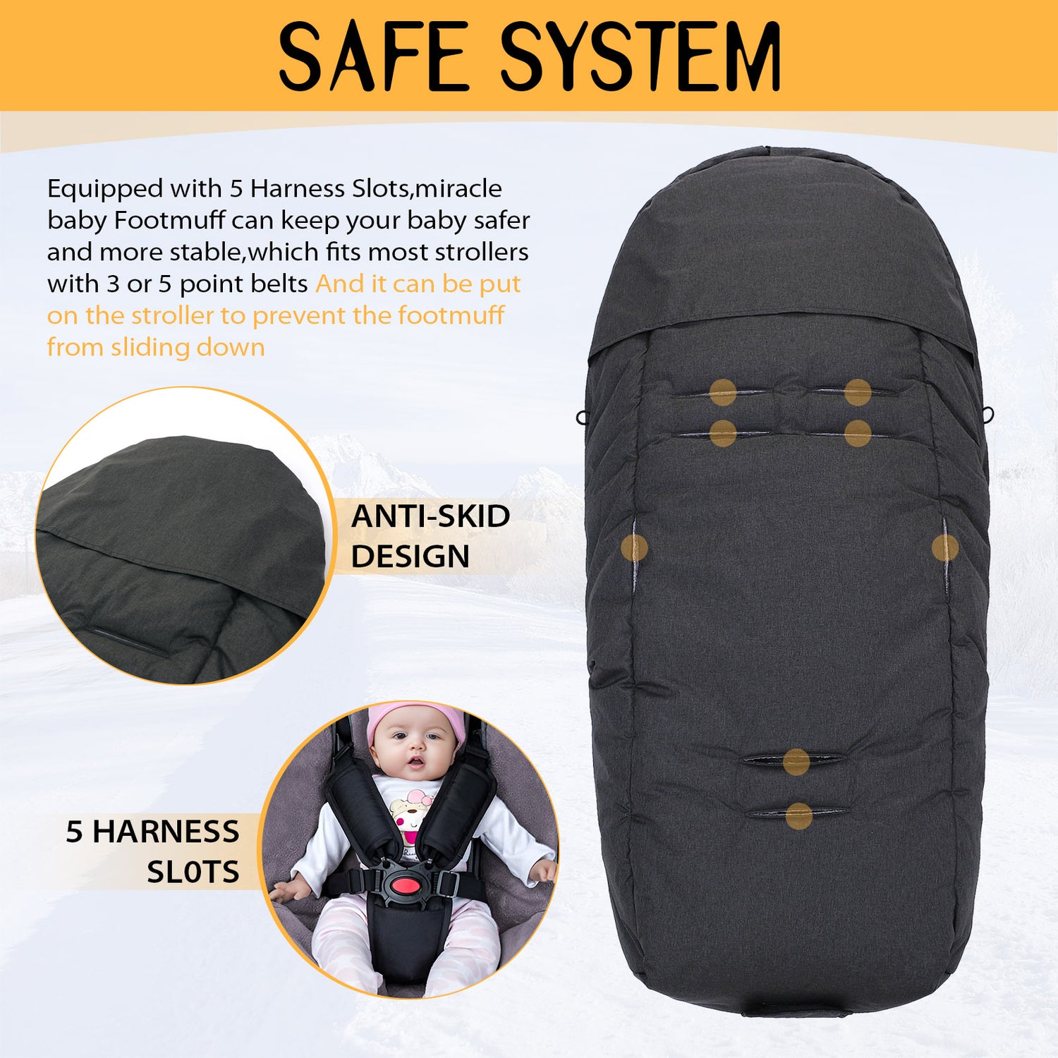 Warm Bunting Bag Universal, Waterproof Windproof Winter Fleece Lined for Toddler Anti-Slip Stroller Sleeping Bag Adjustable Hood with Drawstring Zipper & Button Blanket Footmuff for Boy & Girl