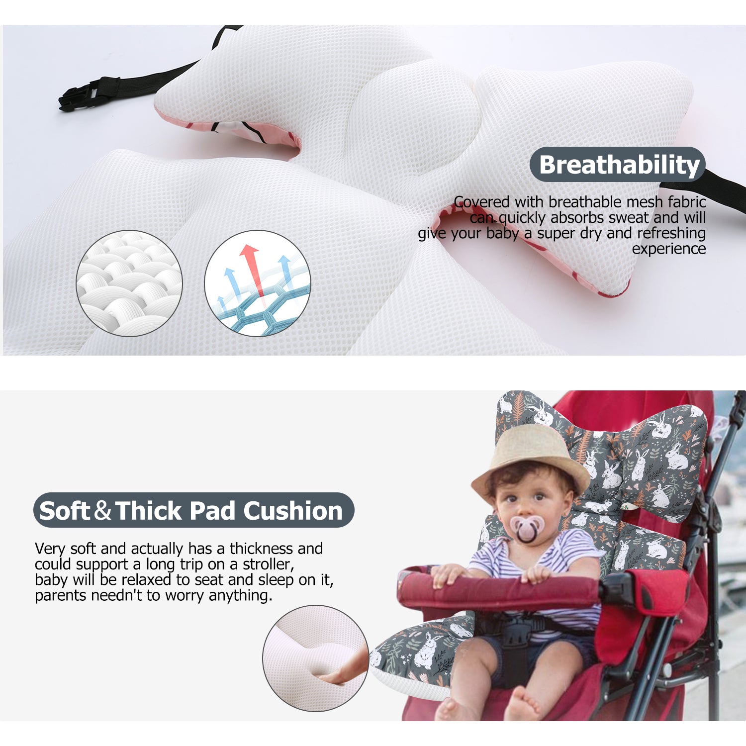 Baby Stroller Seat Liner Toddler Seat Stroller Cushion Pad Soft and Breathable 3D Air Mesh Cooling Pram Pushchair Seat Liners Universal for Infant