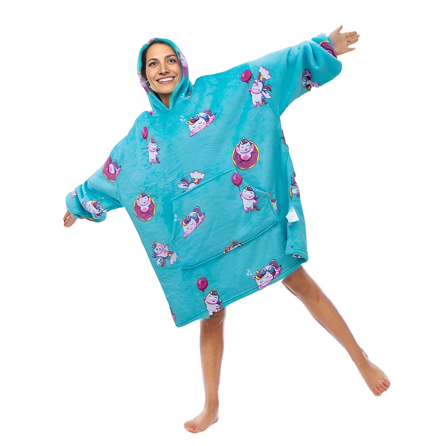 Wearable Blanket Hoodie Oversized Sherpa Blanket with Giant Pocket Super Warm Sleeves Flannel Hooded Blanket