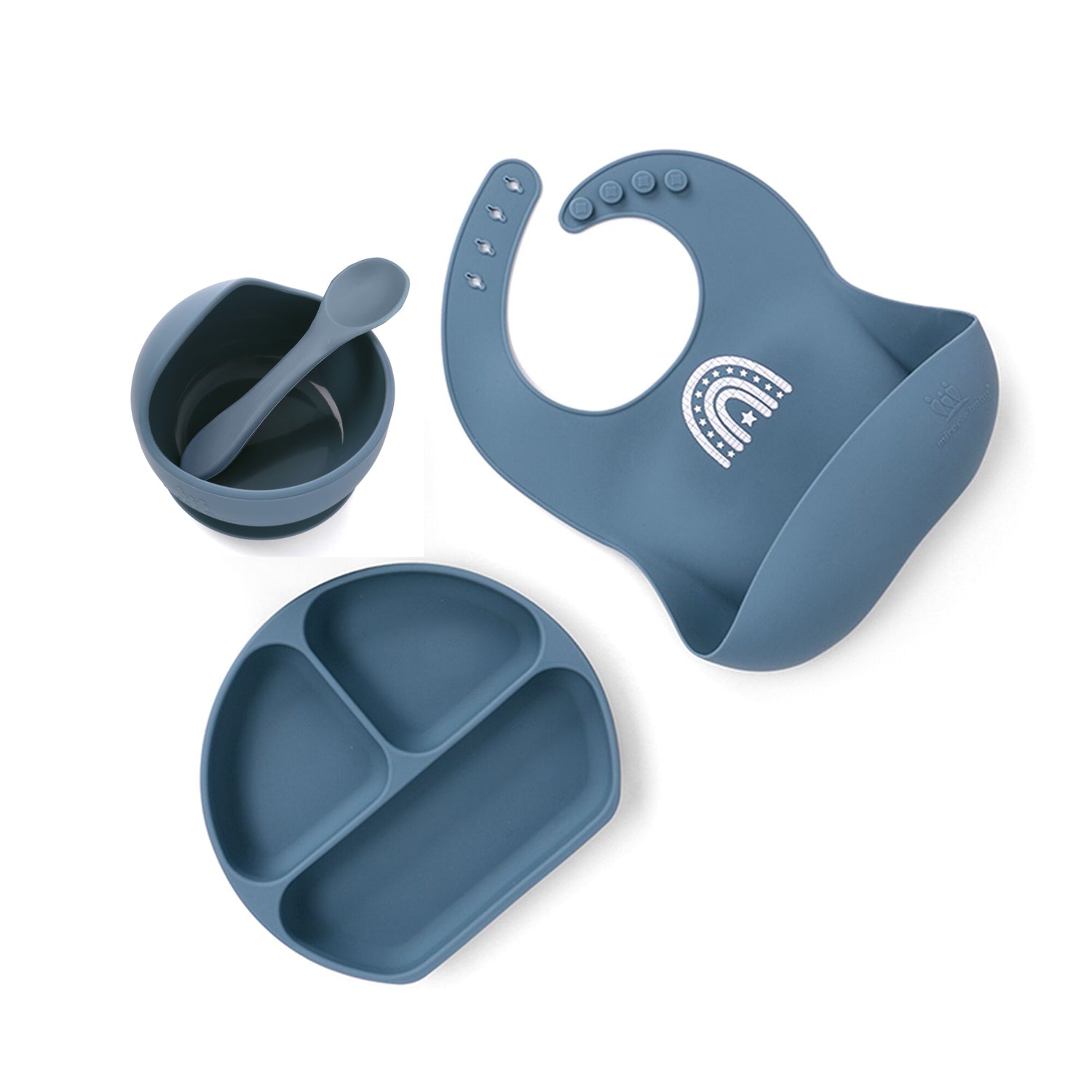 4 Pcs Baby Silicone Feeding Set - Bowl＆Divided Plate＆Adjustable Bib＆Soft Spoon-BPA Free Tableware Self Feeding Set-Easily Clean Infant Training Eating Utensils